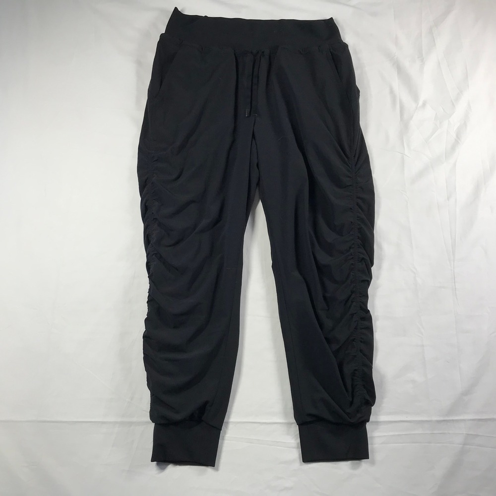 Athleta Attitude Lined Pant Black Ruched Side Joggers Size 8 RN 54023